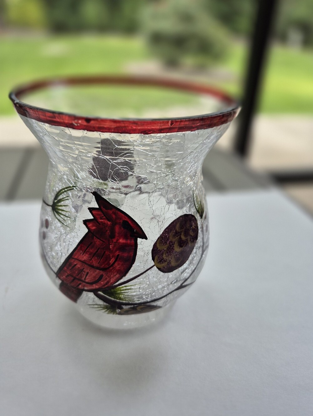 Crackle glass flower vase or candle holder. - Picture 8 of 9